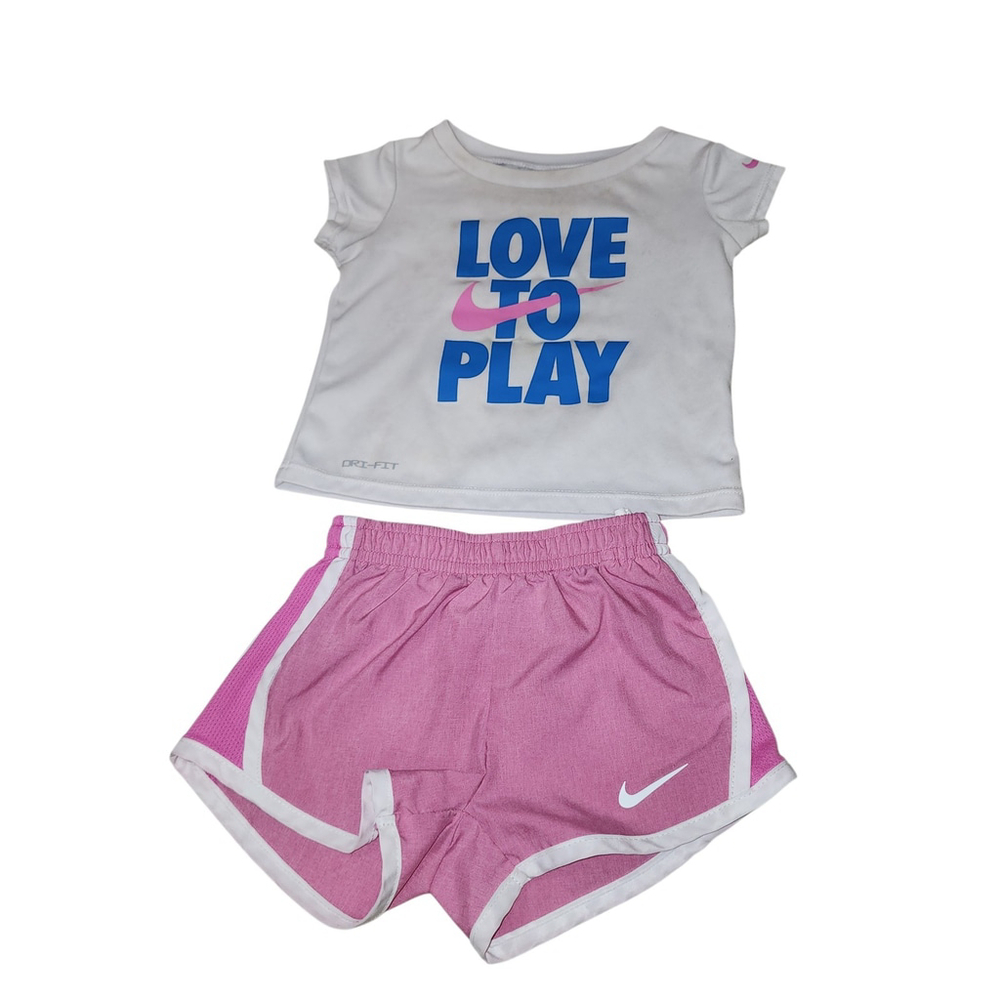 Nike Toddler Dri-FIT 2-Piece Outfit Love To Play Pink White Size 12M